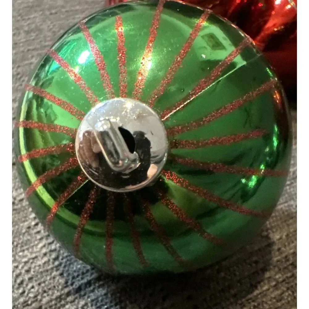 17 Retro Round/Top Shape‎ Red &  Green Glitter Shatterproof Christmas Ornaments